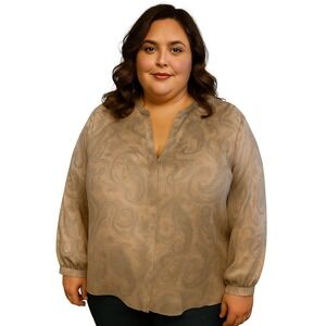 Linda Allard Ellen Tracy Pink Paisley 100% Silk Blouse Top Women Size 24